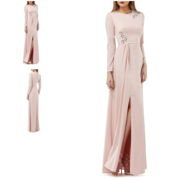 Kay Unger Dresses & Skirts - Kay Unger Blush Pink Long Sleeve Embellished Maxi Dress
